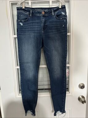 Maurices Dark Blue Distressed Ankle Jeans